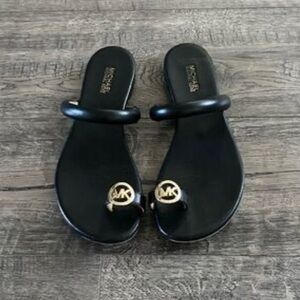 Michael Kors Black Slide Sandals with Gold Accents